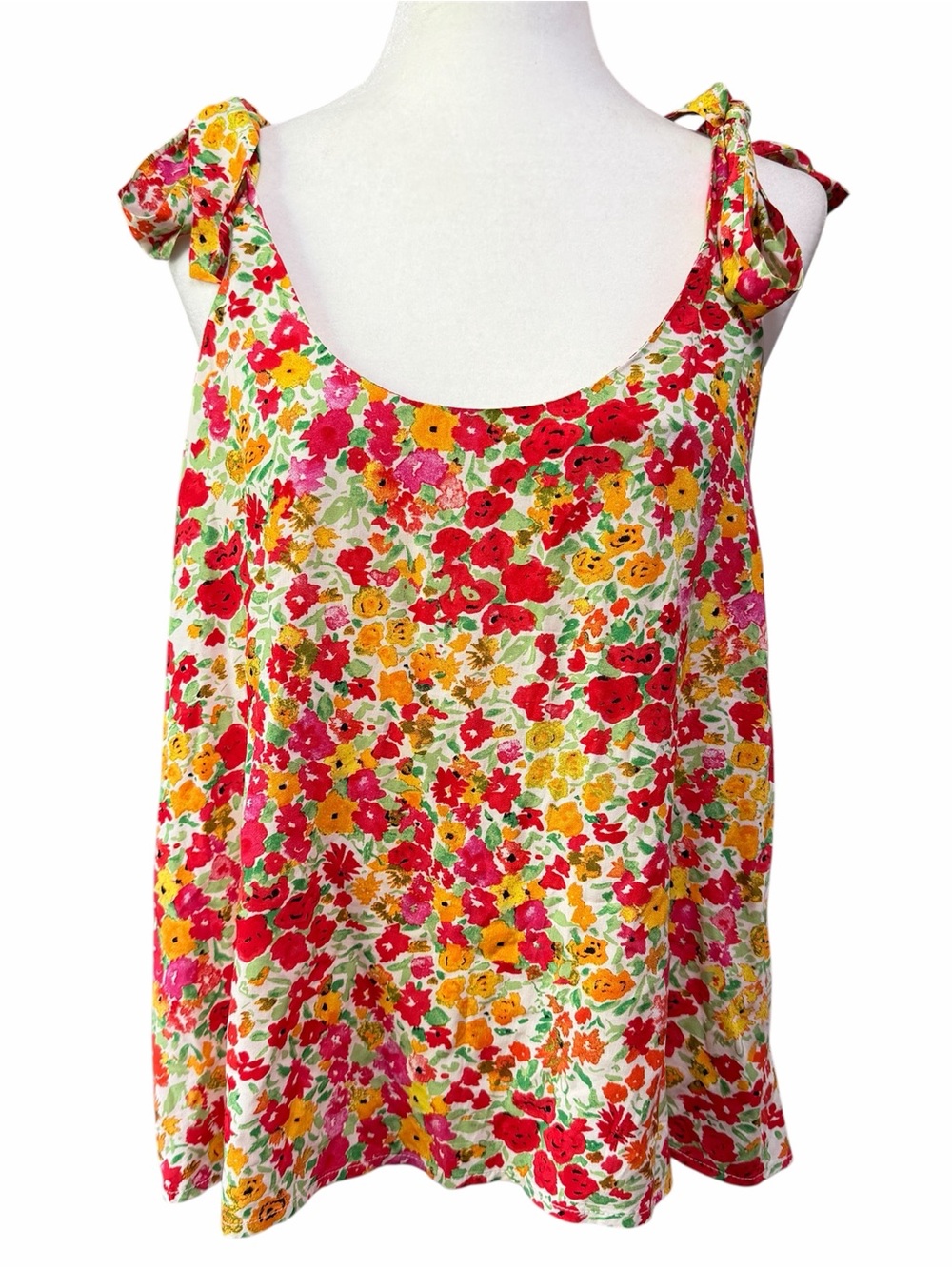 Grace & Mila Tie Strap Red & Yellow Floral Sleeveless Top US L